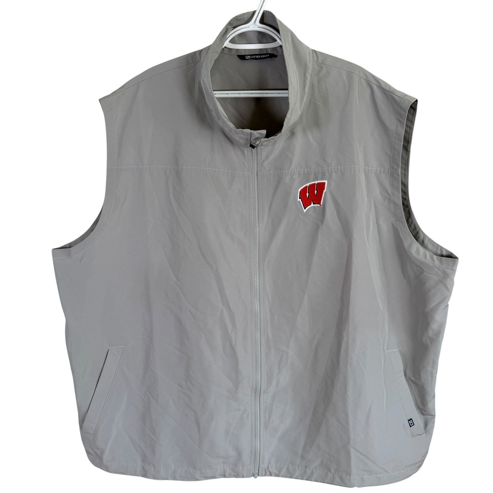 Cutter & Buck Charter Eco Vest Wisconsin Badgers Mens 3XL Gray Water Resistant